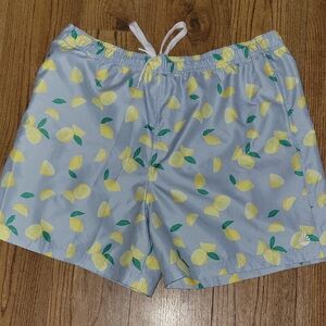 Lemon Print Swim Trunks - Blue